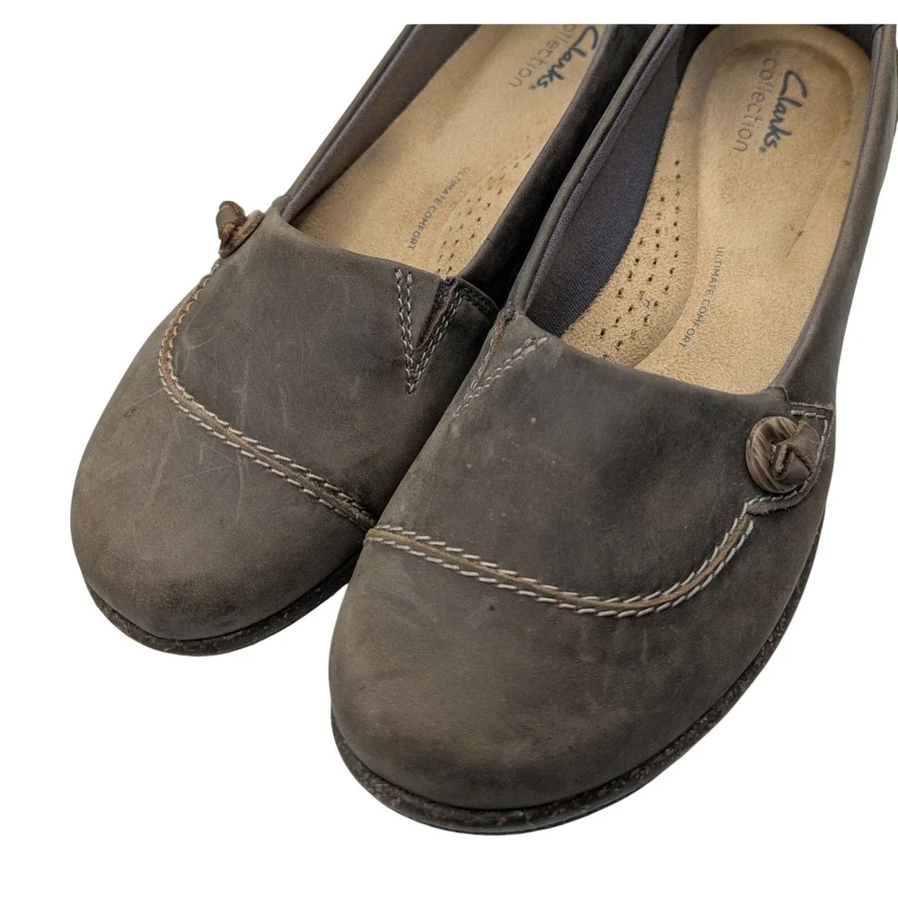 Clarks‎ Collection Women's Carleigh Lulin Olive Leather Slip On Loafers Size 6.5